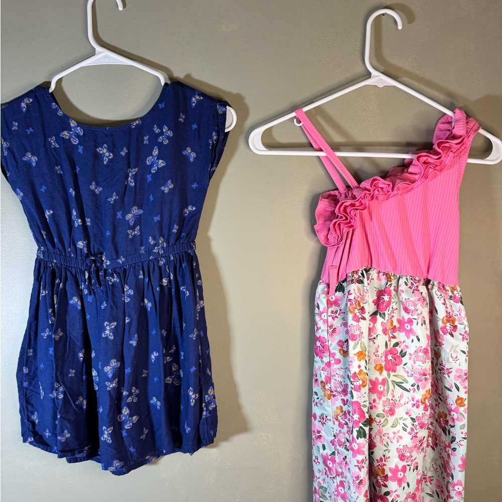 OshKosh B'gosh Blue Floral Romper and Amazon Pink Floral Dress